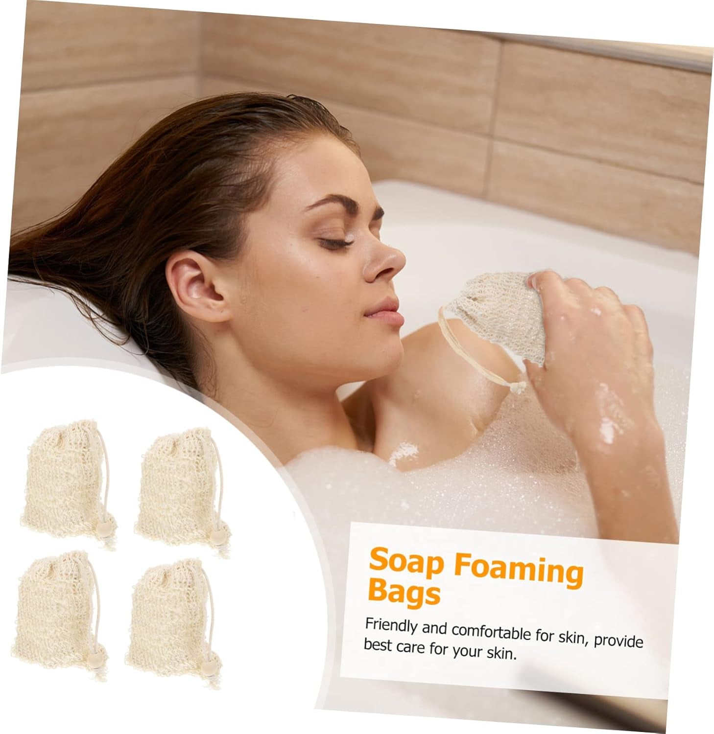 4Pcs Cotton Linen Soap Bag Drawstring Quick Dry Mesh Soap Saver Pouch for Shower Exfoliating