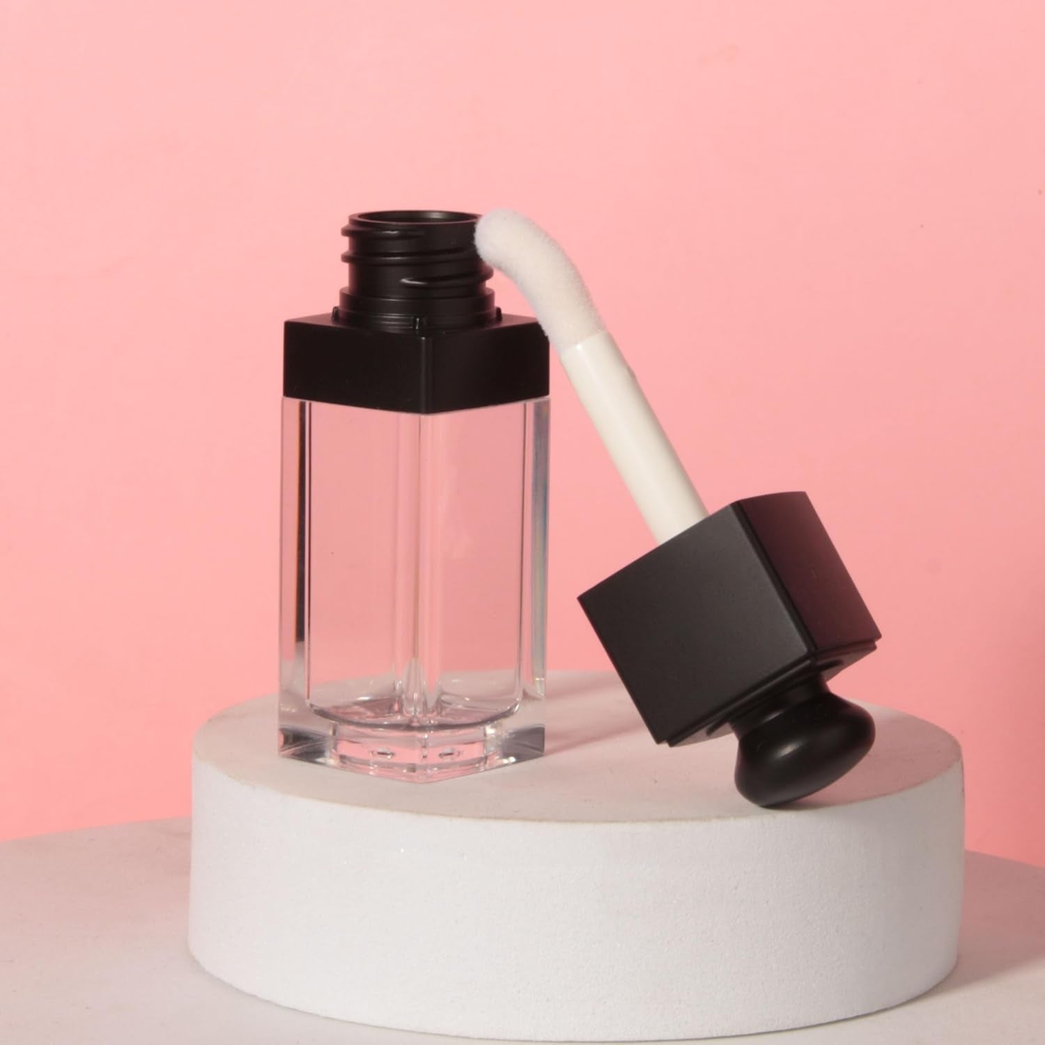 18PCS Empty 8ML Square Clear Lip Gloss Tube Black Big Doe Foot Wand Lipgloss Tubes for Lip Oil Tint Bottles Container