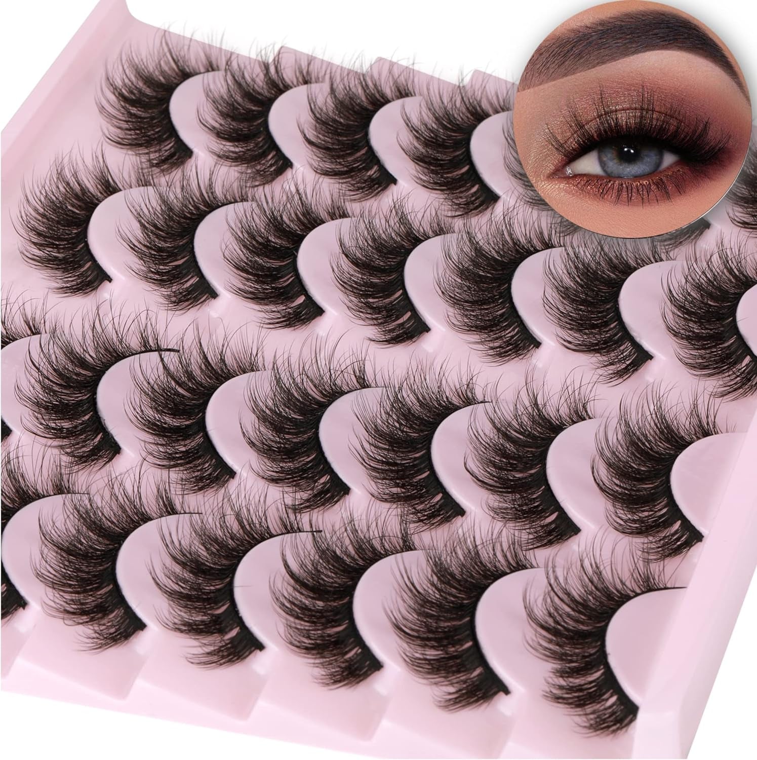14 Pairs Wispy Mink Lashes Fluffy Eye Lashes Natural Look 5D Volume 16Mm Fake Eyelashes Pack by
