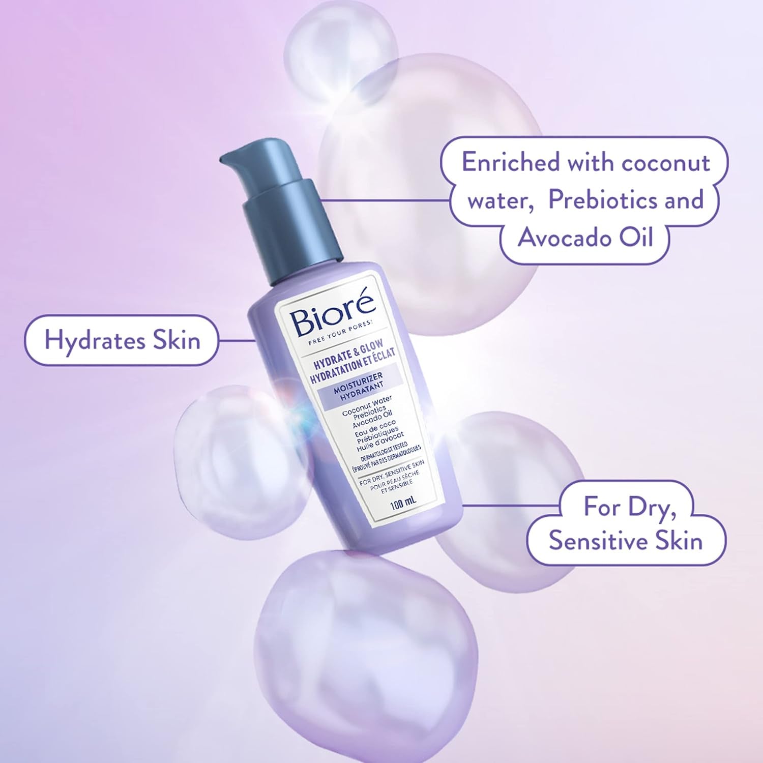 Hydrate & Glow Cleanser & Moisturizer Duo, for Dry, Sensitive Skin, Infused with Prebiotics, Avocado Oil and Coconut Water |Dermatologist Tested, Cruelty Free and Fragrance Free (200Ml & 100Ml)