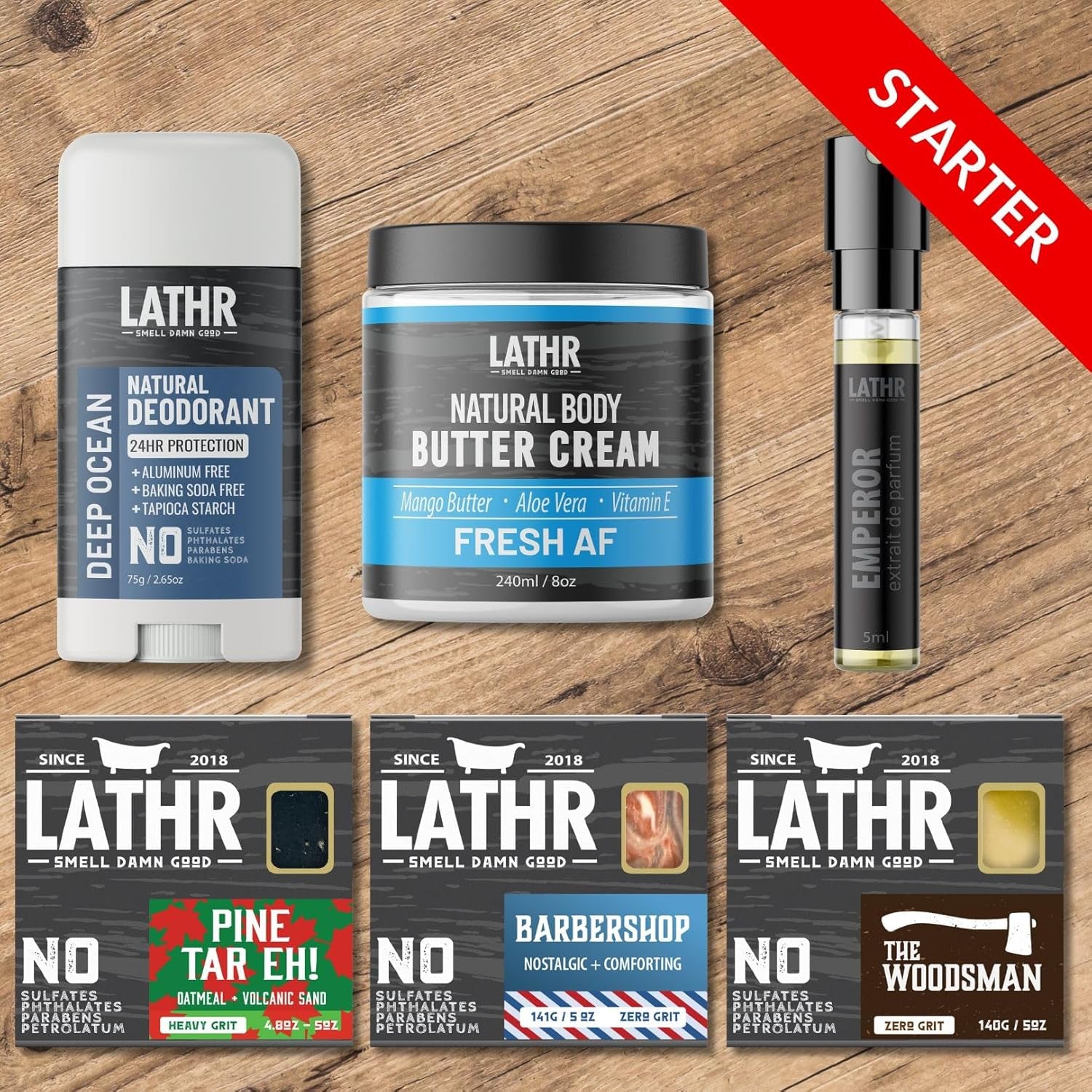 Mens Natural Soap Starter Bundle with Natural Deodorant, Body Butter & Cologne from