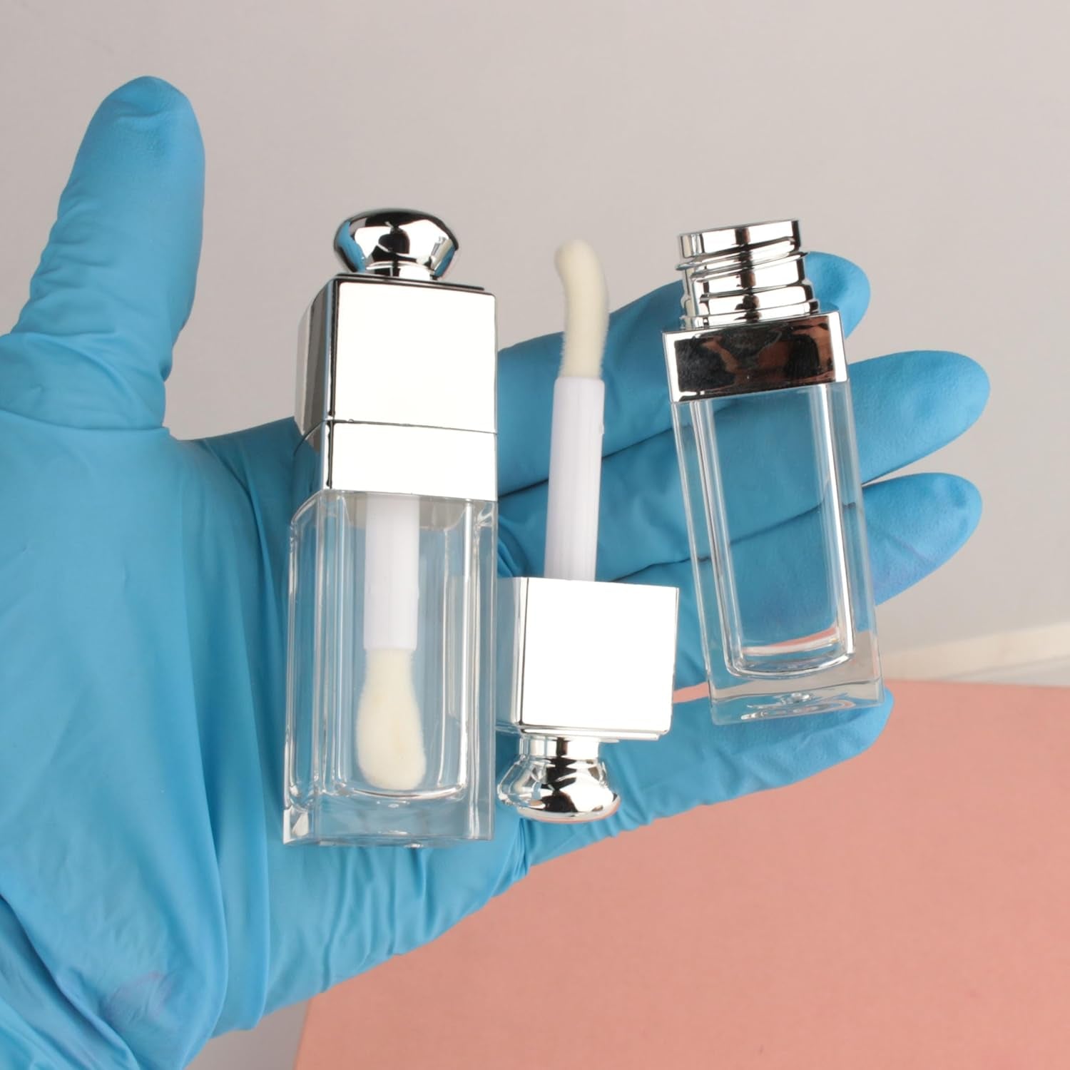 18PCS Empty 8ML Square Clear Lip Gloss Tube Silver Big Doe Foot Wand Lipgloss Tubes for Lip Oil Tint Bottles Container