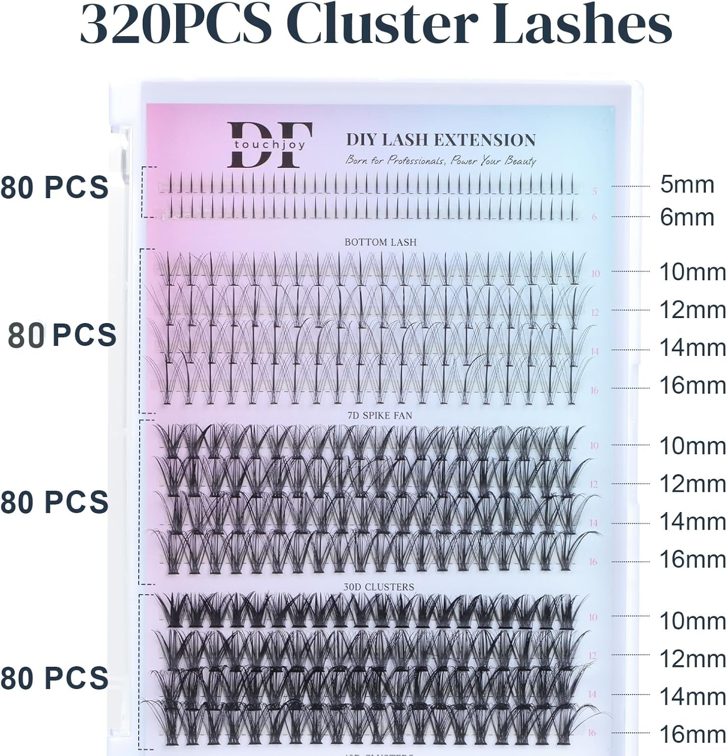 Wispy Lash Clusters Individual Lashes Multi-Type Mixed DIY Lash Extensions with Bottom Lashes, 7D Spike Fans, 30D 40D Cluster Lashes for Self Application at Home