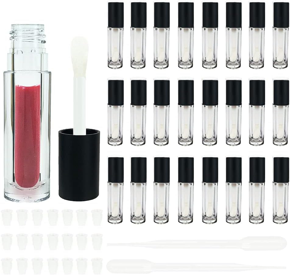 24 Pcs 5Ml Empty Big Brush Lip Gloss Tube with Stopper, Big Doe Foot Lipgloss Tubes