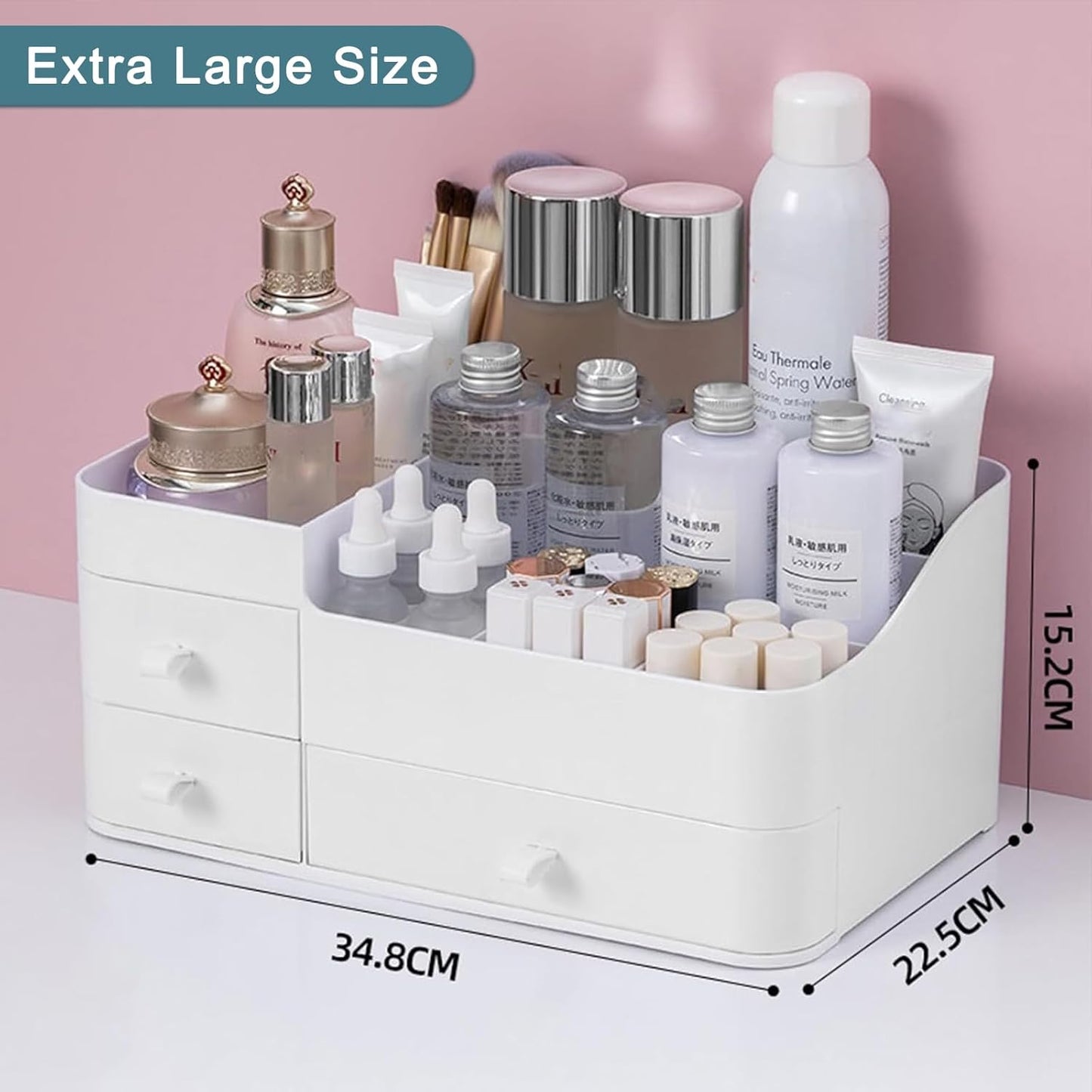 Makeup Organizer with Drawers, Large Capacity Countertop Organizer for Vanity, Skin Care Cosmetic Display Case, Cosmetics Organizer Shelf