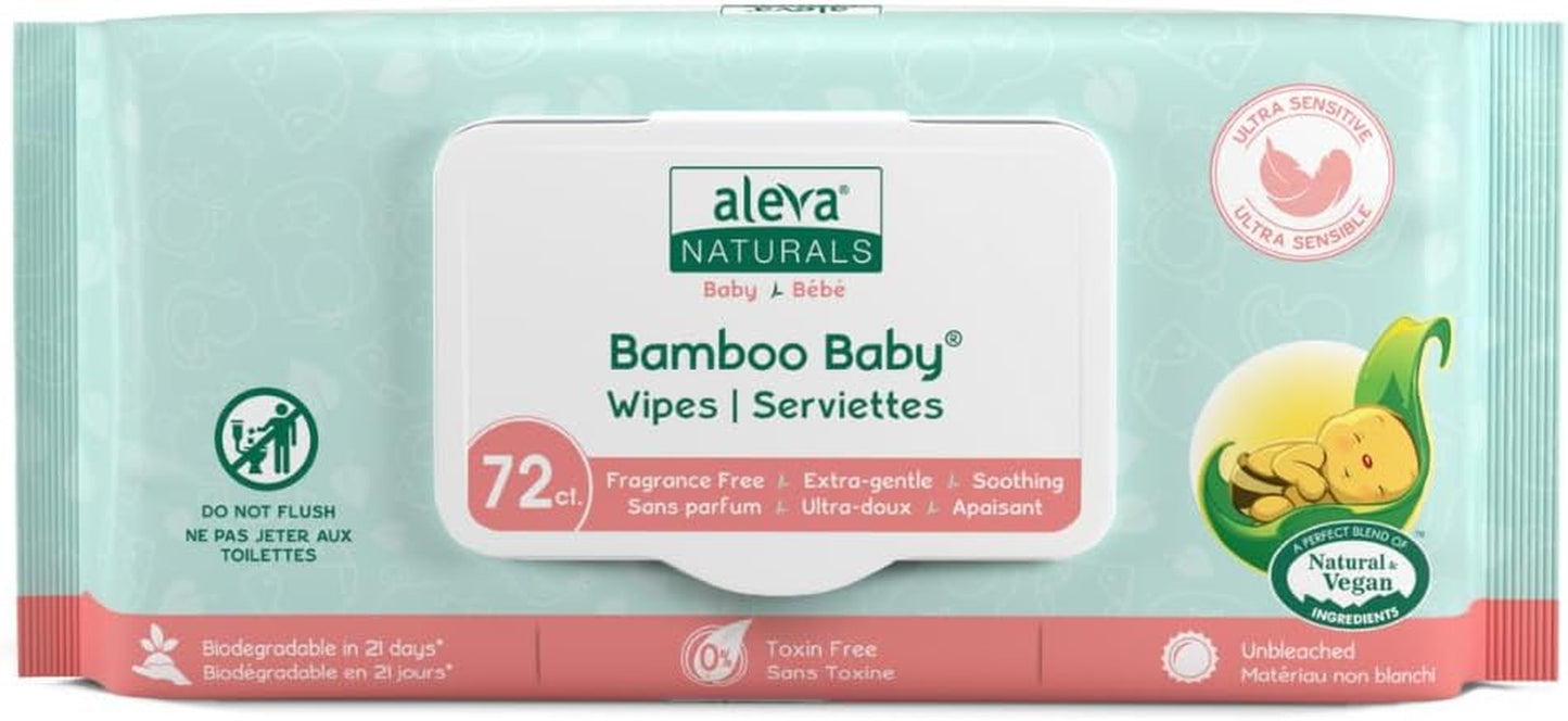 Bamboo Baby Sensitive Wipes- Natural and Organic Formula, Hypoallergenic, Biodegradable, Extra Strong and Ultra-Soft, Perfume Free Diaper Wipes - 72 Count X 6= 432 Wipes Total