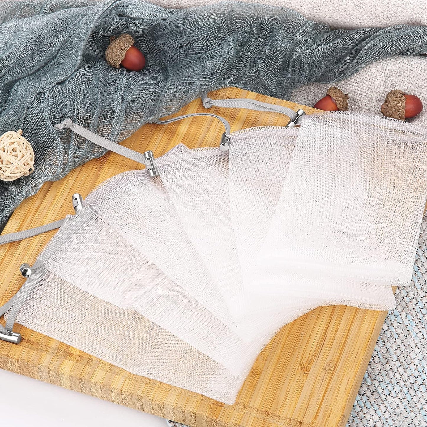 6 Pack Mesh Soap Bag Mesh Foaming Net Soap Sack Bags Soap Handmade Soap Bubble Mesh Net Bags with Drawstring for Bath & Shower (Gray)