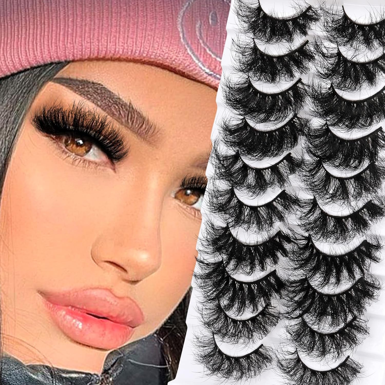 Mink Lashes Fluffy False Eyelashes 10D Dramatic Fake Lashes Full Thick Eye Lashes Multipack 10 Pairs 5 Styles