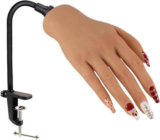 Nail Pratice Training Hand for Acrylic Nails with Stand Bracket,Soft Silicone Maniquin Hand, Flexible Bendable Nail Practice Fake Hand for Nails Art Practice Tool