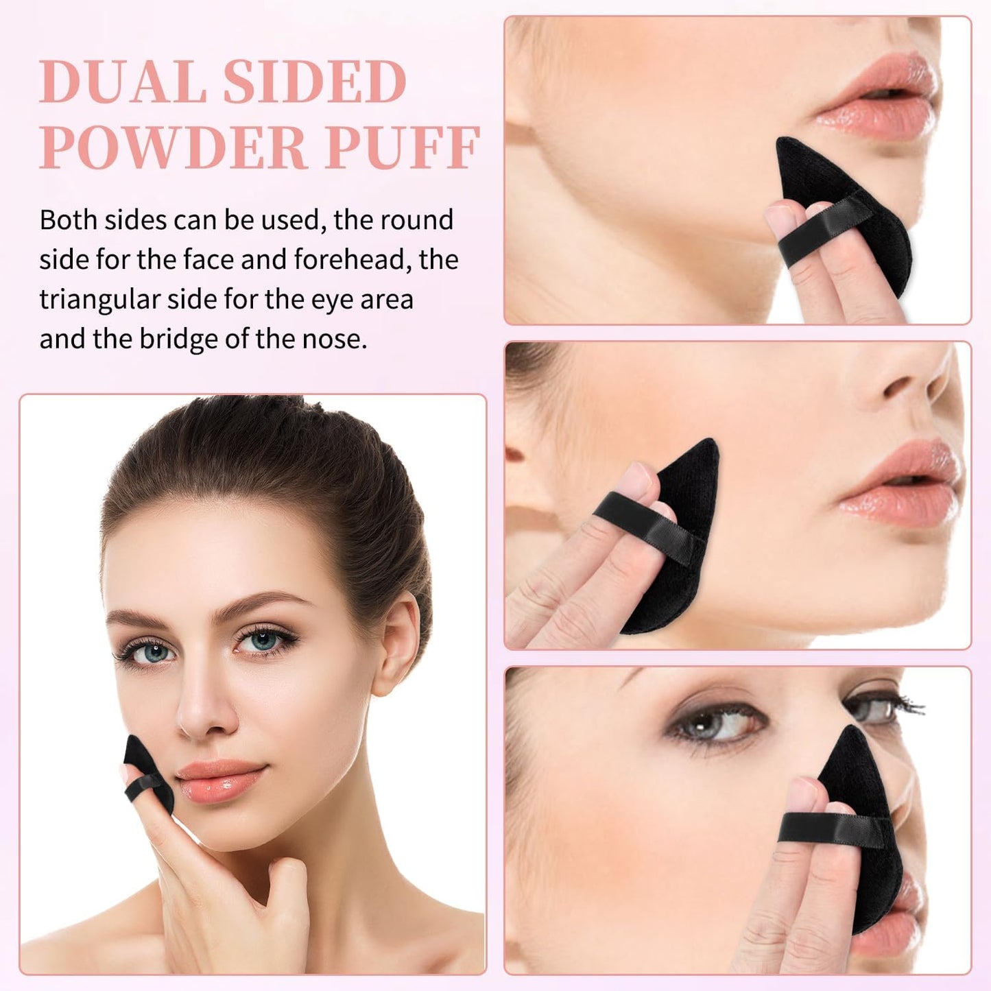 32Pcs Triangular Velvet Makeup Puff with Ribbon Band for Contouring under Eyes and Face, Powder Puff Sponge for Setting (Multi-Colors)