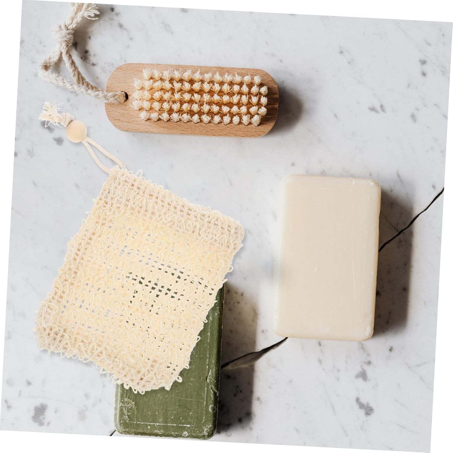 4Pcs Cotton Linen Soap Bag Drawstring Quick Dry Mesh Soap Saver Pouch for Shower Exfoliating