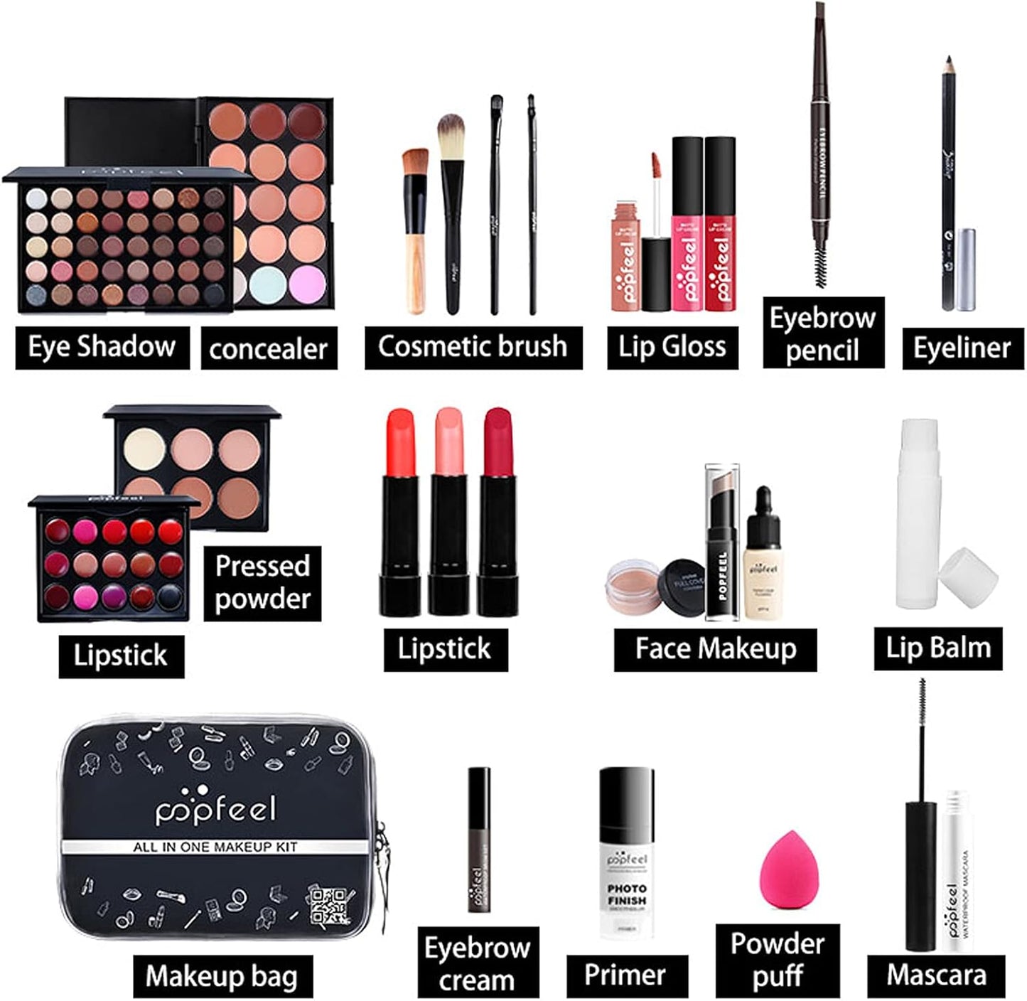 All-In-One Holiday Makeup Gift Set | Makeup Kit for Women Full Kit Cosmetic Essential Starter Bundle Include Eyeshadow Palette Lipstick Blush Foundation Concealer Face Powder Lipgloss Brush