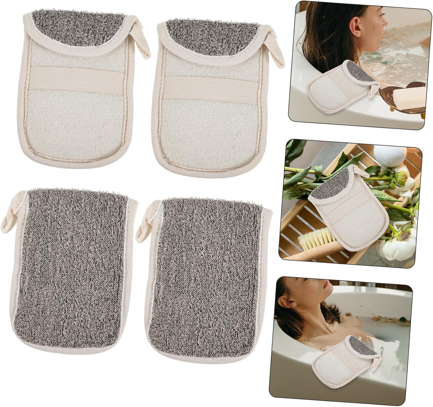 4Pcs Black Linen Soap Bag Set Exfoliating Foaming Soap Net Holder Suitable for Shower and Bath