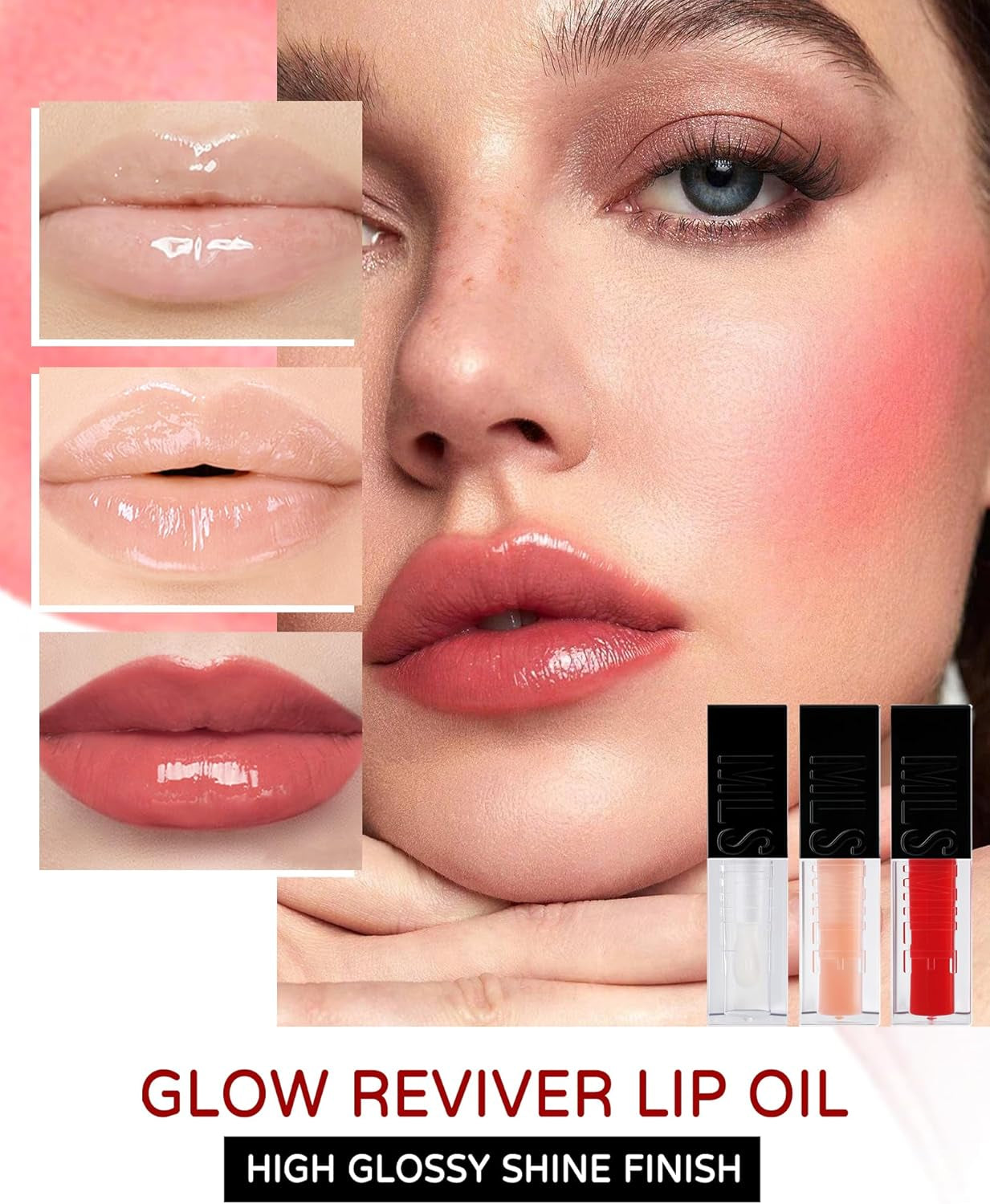 3 Colors Glow Reviver Lip Oil Set,Hydrating Tinted Lip Glow Oil for High-Shine Finish Transparent Plumping Lip Gloss, Moisturizing Glossy Lip Oil Lifter Gloss for Women Lip Care and Dry Lips-Set A