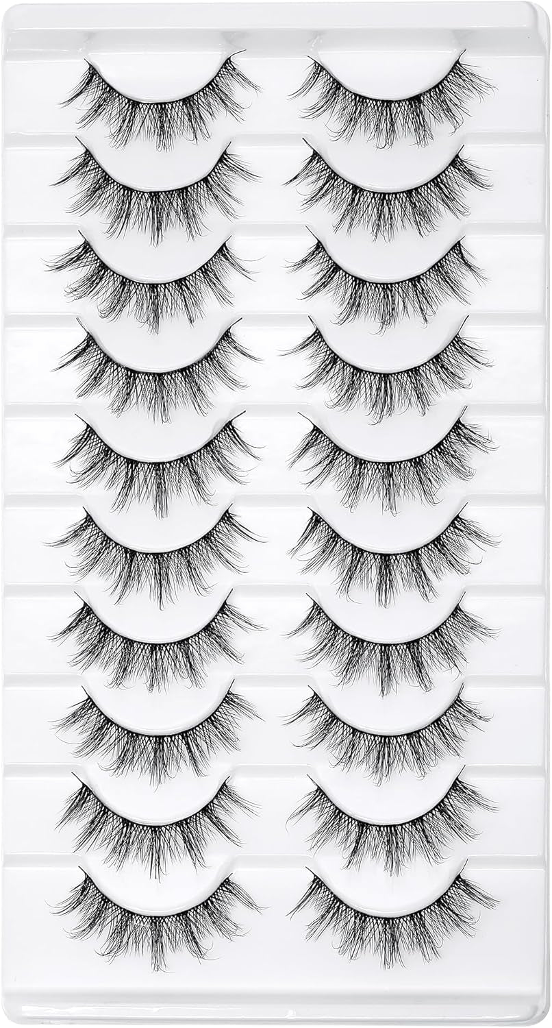 Manga Lashes with Ultra Thin Band,10 Pair Spiky Natural Look Lashes Cat Eye False Eyelashes Look like Extensions.