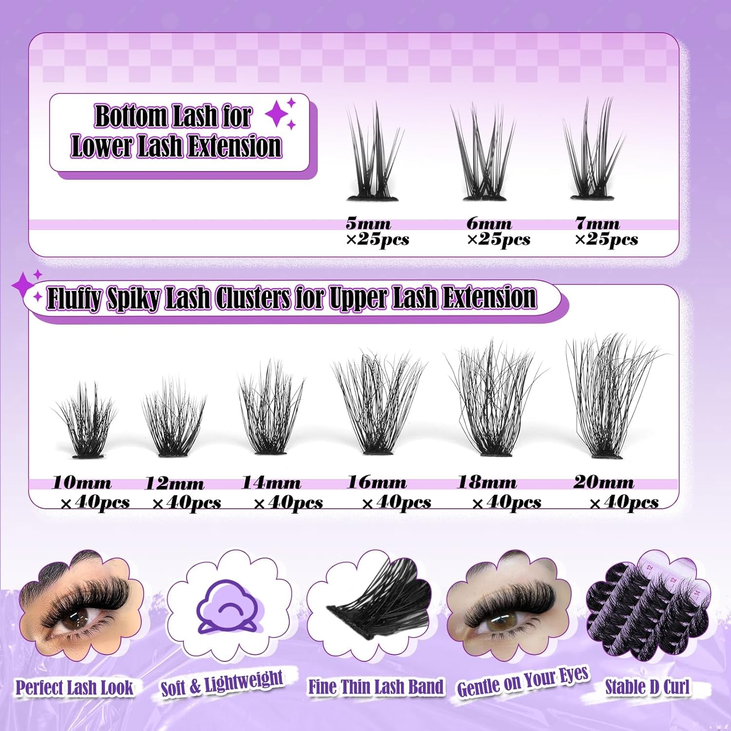 Cluster Eyelash Extensions Fluffy Lash Clusters with Bottom Lashes 200D Volume Individual Lashes 195Pcs Wispy Eyelash Clusters 10-20Mm DIY Lash Extension at Home