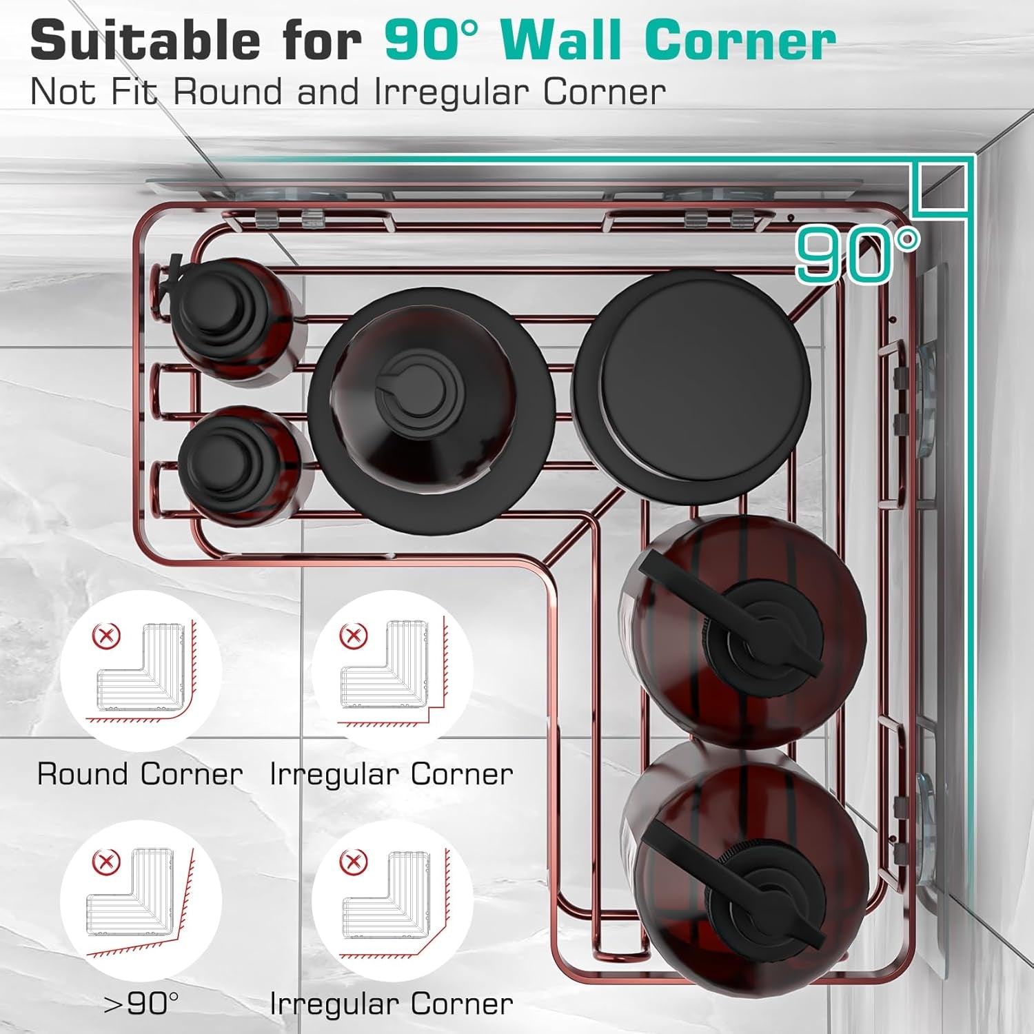 Corner Shower Caddy, 3-Pack Adhesive Shower Caddy with Soap Holder and 12 Hooks, Rustproof Stainless Steel, No Drilling Wall Mounted Rack Organizer, for Bathroom, Bronze