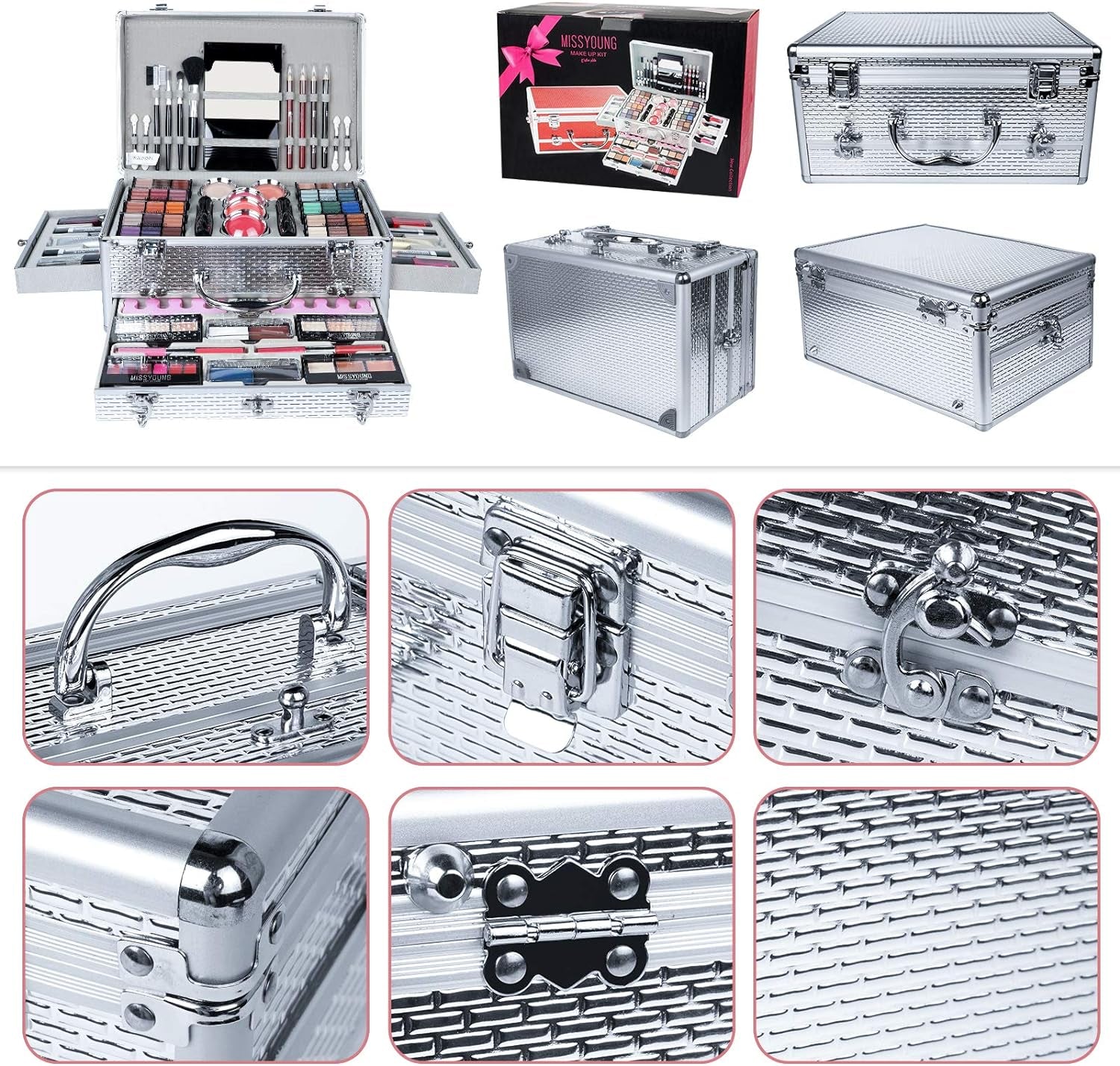 All-In-One Makeup Gift Set Carry All Makeup Kit for Women Full Kit with Aluminum Case Lipgloss Lipstick Concealer Blush Foundation Face Powder Eyeshadow Palette Cosmetic Palette #2