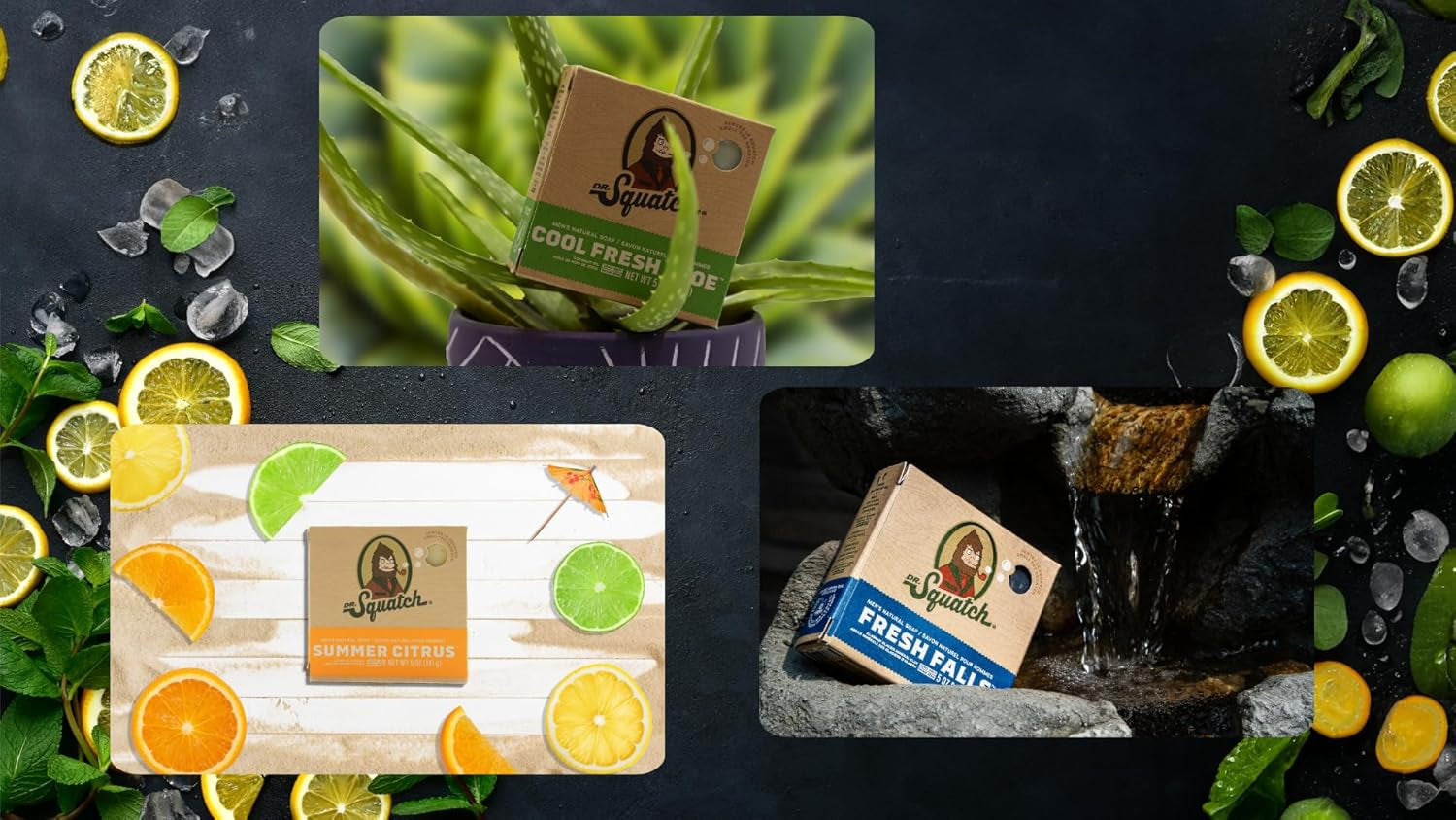 Aftrican Net Sponge and Dr. Squatch Soap Bundle: Summer Citrus, Cool Fresh Aloe, Fresh Falls, & African Net Sponge - Natural Mens Soap Bars, Sasquatch Soap, Exfoliating African Net Cloth, Shower Sponge