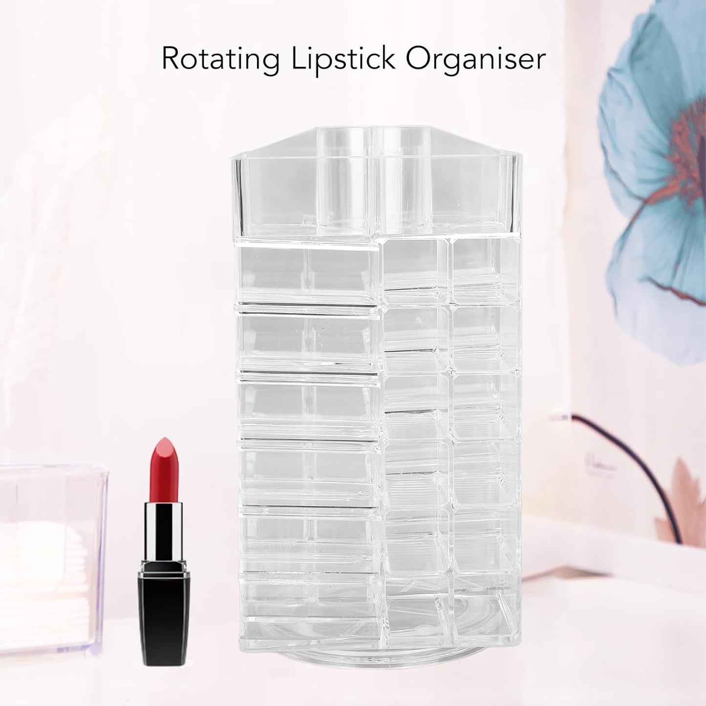 Lipstick Holder, 360 Rotating Cosmetic Lipsticks Tower Lipgloss Storage Display Holder, 53 Slots Lipsticks Organizer Clear Acrylic Cosmetic Display Case