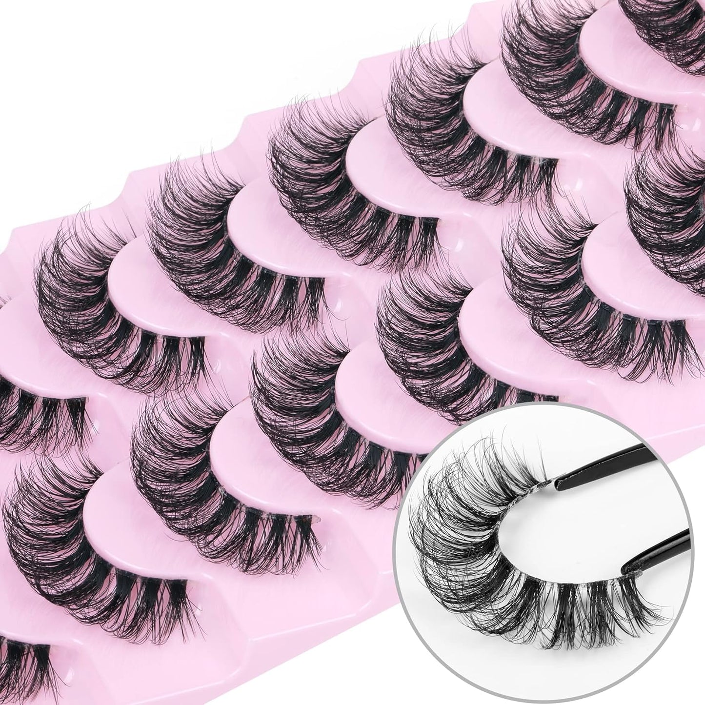 False Eyelashes Wispy Mink Lashes Natural Look Fluffy Eye Lashes with Clear Band CC Curl Faux Mink Strip Eyelashes Pack like Extensions 8 Pairs 3D Volume Fake Eyelashes by