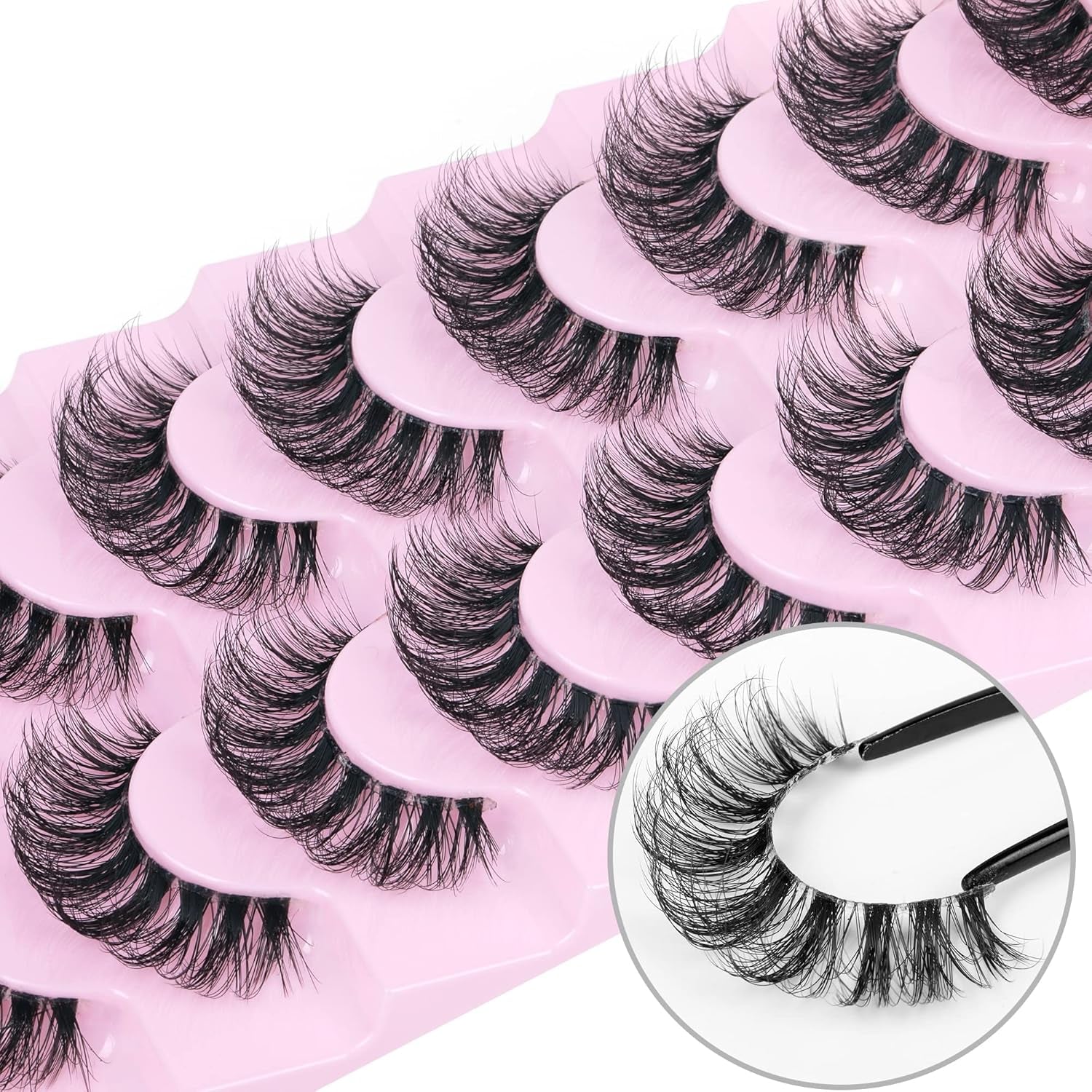 False Eyelashes Wispy Mink Lashes Natural Look Fluffy Eye Lashes with Clear Band CC Curl Faux Mink Strip Eyelashes Pack like Extensions 8 Pairs 3D Volume Fake Eyelashes by