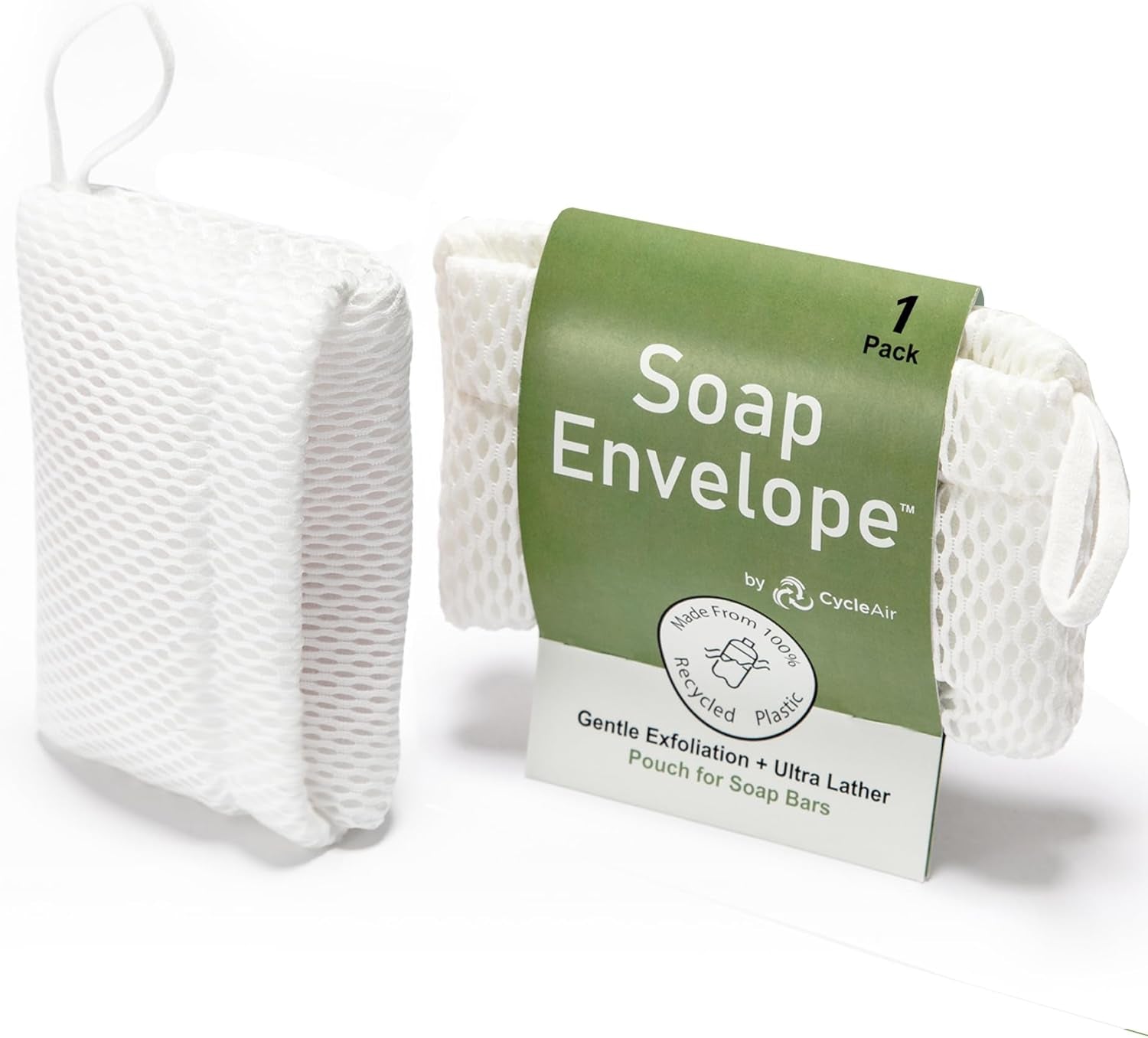 Soap Bag 100% Recycled & Made in Canada - Soap Saver Pouch, Loofah Bath Scrubber for Bar Soap + Gentle Exfoliator (1-Pack)