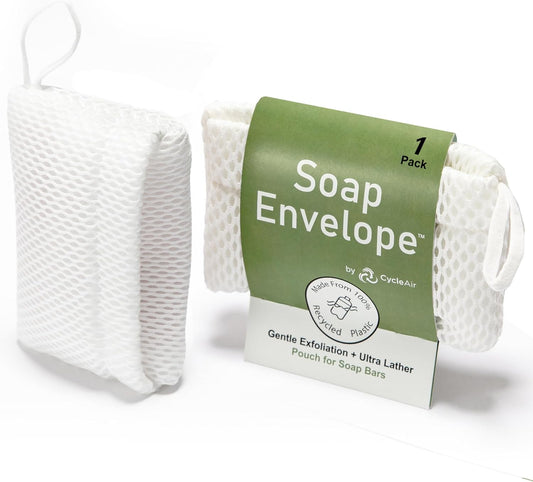 Soap Bag 100% Recycled & Made in Canada - Soap Saver Pouch, Loofah Bath Scrubber for Bar Soap + Gentle Exfoliator (1-Pack)