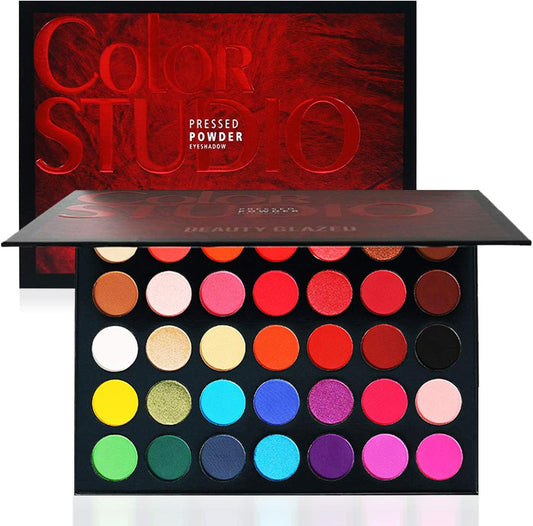 35 Colors Makeup Inner Artist Pressed Eyeshadow Palette Pop Matte Shimmer Colors Blendable Natural Velvet Texture Powder Creamy Eye Shadow Makeup Palette