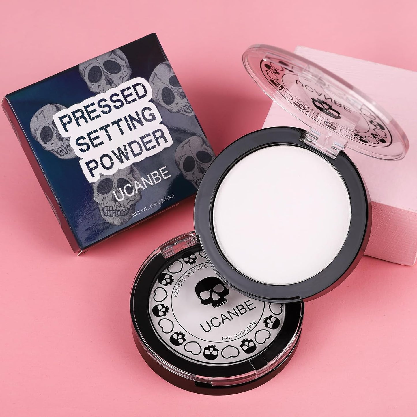 White Pressed Setting Powder for Special Effects & Halloween Makeup, Translucent Matte Finishing Powder, Baking White Face Powder for Long Lasting Coverage, Portable Compact