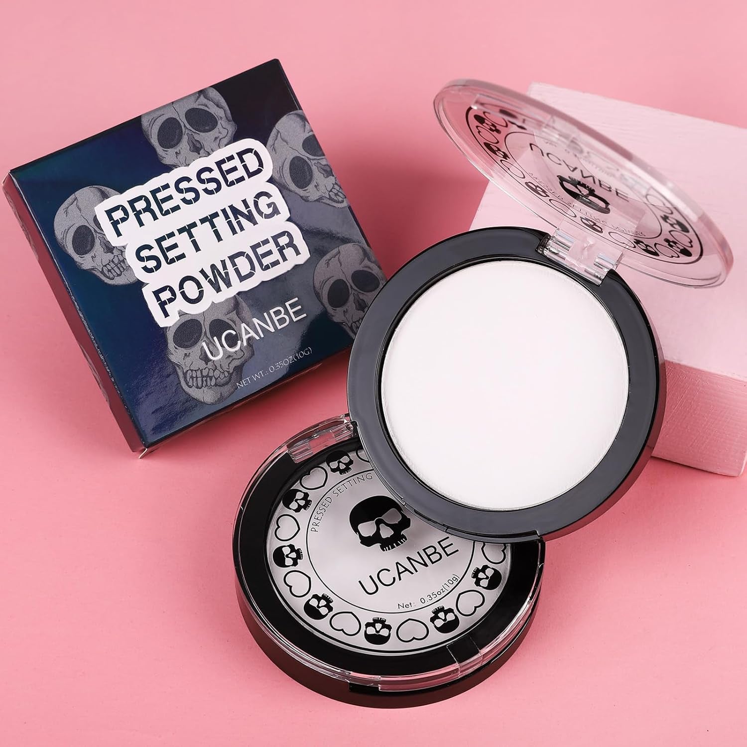 White Pressed Setting Powder for Special Effects & Halloween Makeup, Translucent Matte Finishing Powder, Baking White Face Powder for Long Lasting Coverage, Portable Compact