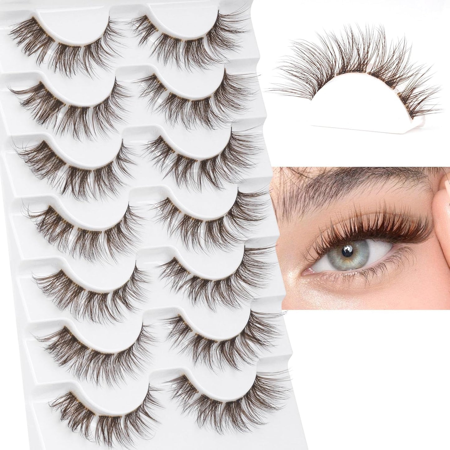 Lash Clusters Brown Lashes Natural Look False Eyelashes Mink DIY Individual Lashes Fluffy Wispy Lashes Brown Natural Lashes Extensions by  7 Pairs