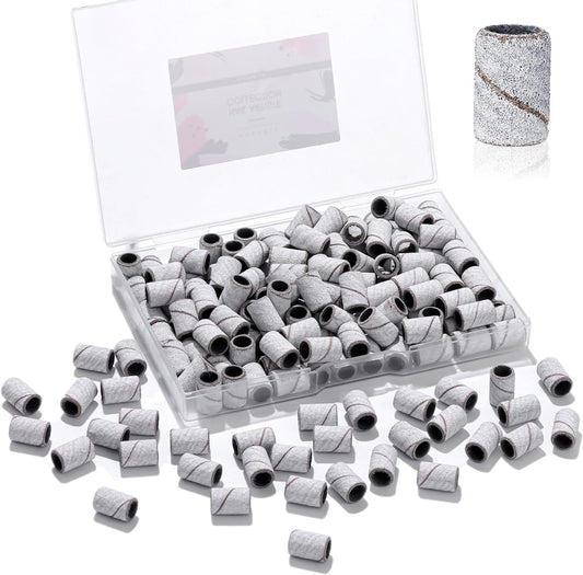Sanding Bands for Nail Drill, 100 Pcs Nail File Sanding Bands for Drill Bits #180 Medium Grits for Acrylic Nails Gel Removing and Shaping, Upgrade Thicker Durable Sanding Drill Bit, White