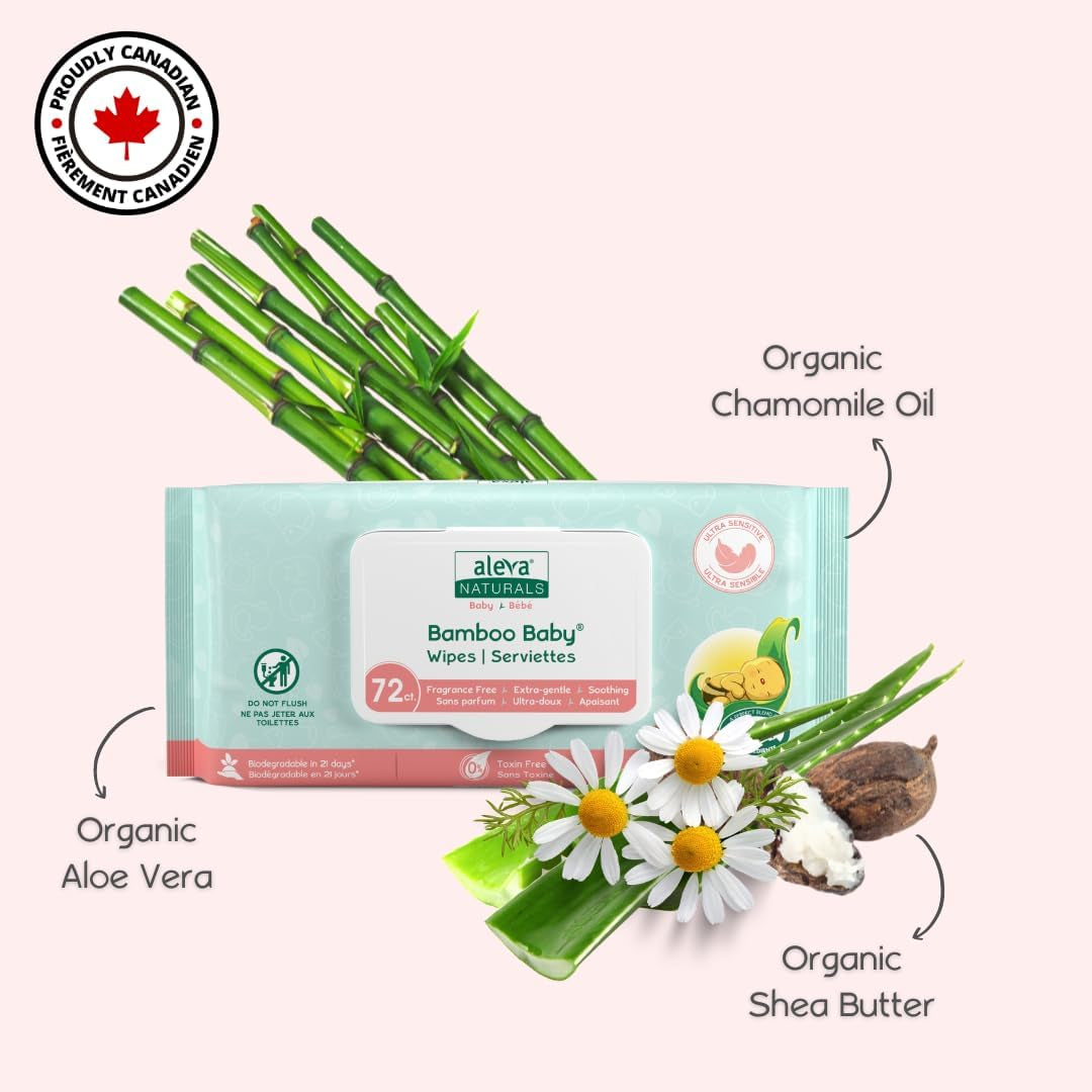 Bamboo Baby Sensitive Wipes- Natural and Organic Formula, Hypoallergenic, Biodegradable, Extra Strong and Ultra-Soft, Perfume Free Diaper Wipes - 72 Count X 6= 432 Wipes Total