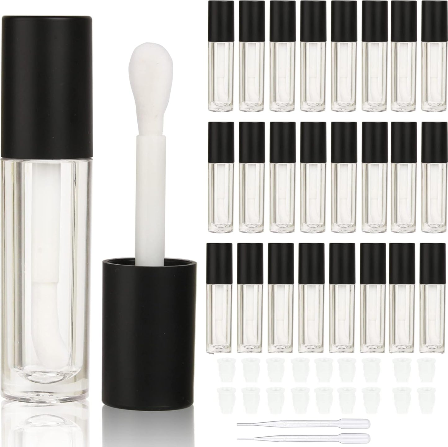 24 Pcs 5Ml Empty Big Brush Lip Gloss Tube with Stopper, Big Doe Foot Lipgloss Tubes