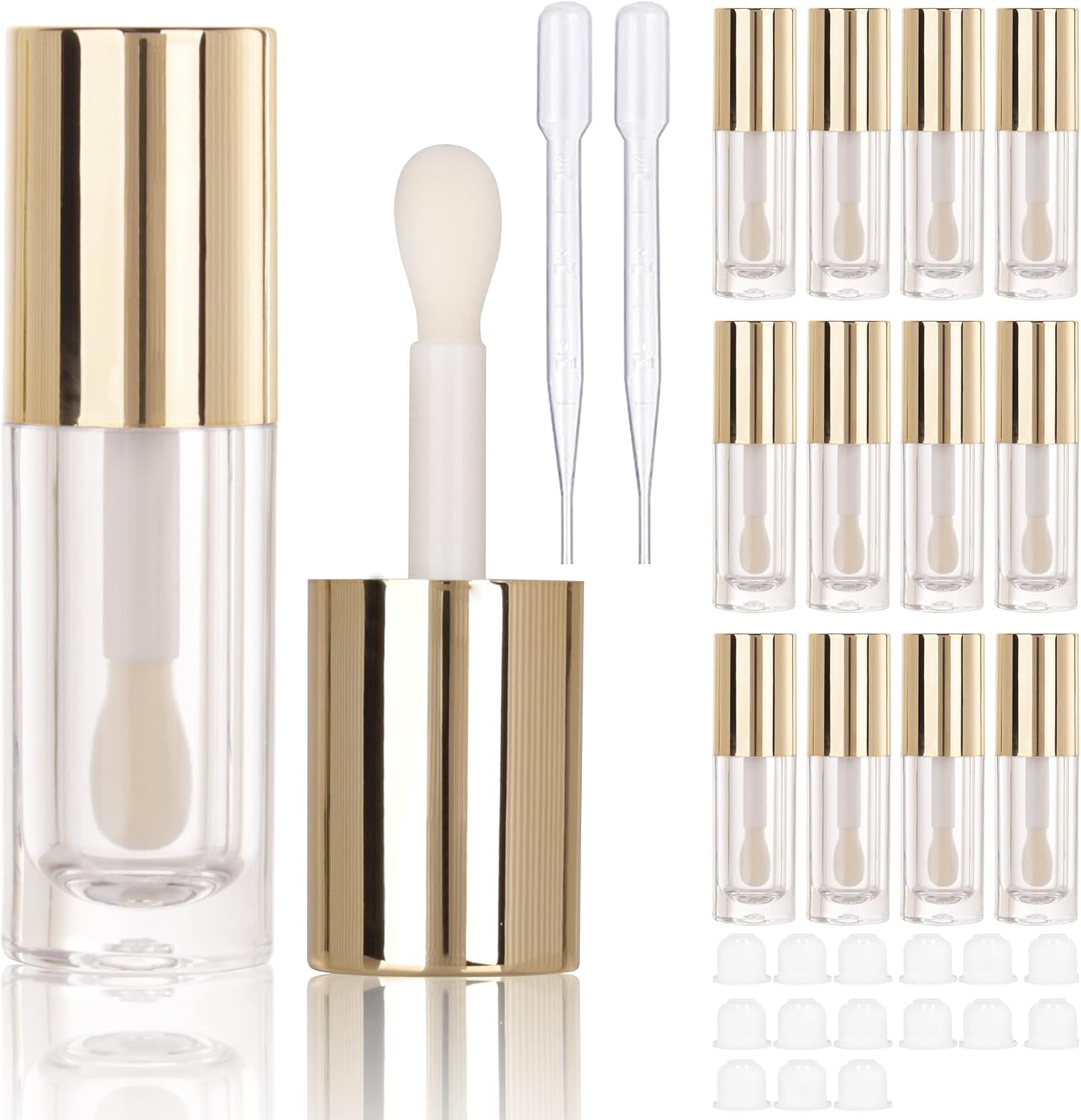 14Pcs Empty 6Ml Big Doe Foot Wand Chunky Lip Gloss Tubes for DIY Lipgloss,Pink round Lipgloss Containers Tubes with Thick Wand, Gold, Simple" or "Basic
