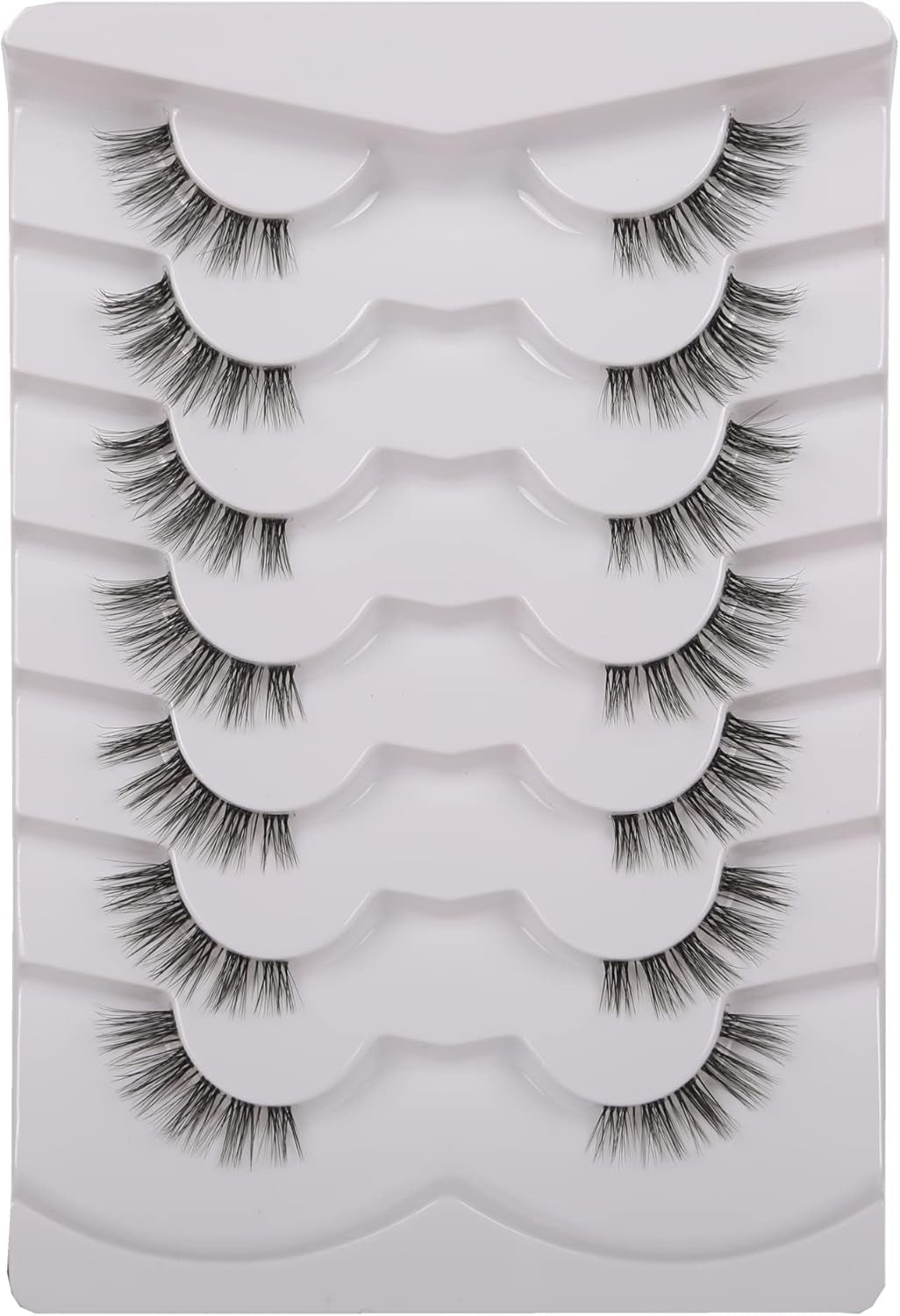 False Eyelashes Half Lashes Natural Short Clear Band Lashes Pack Wispy Cat Eye 3D Faux Mink Lashes 7 Pairs Multipack