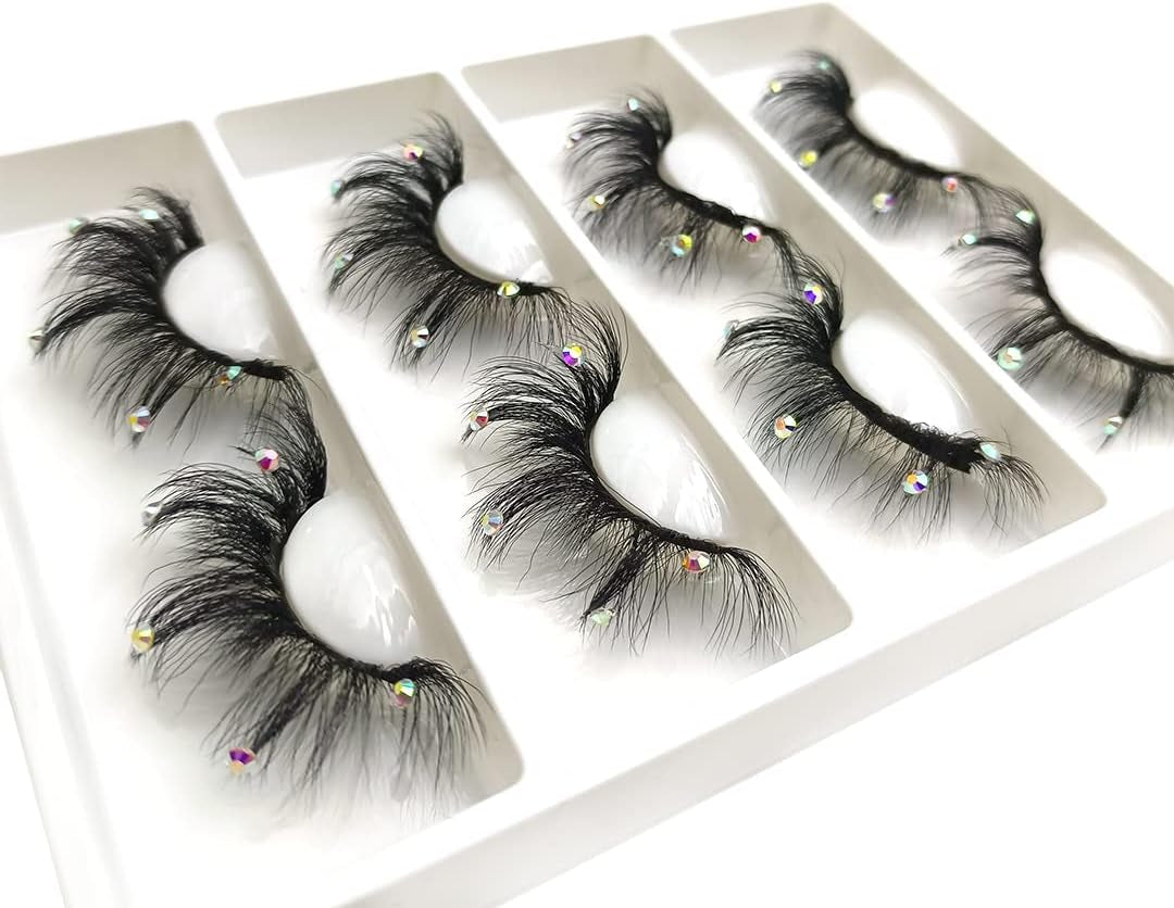 Mink Eyelashes with Glitter Rhinestone 4Pairs (Af08Crystal)