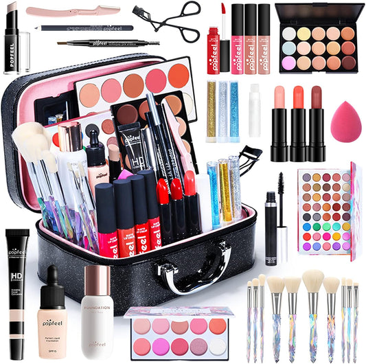 All-In-One Holiday Make up Gift Set | Makeup Kit for Women Full Kit Essential Starter Bundle Include Eyeshadow Palette Lipstick Blush Foundation Concealer Face Powder Mascara Lipgloss Brush