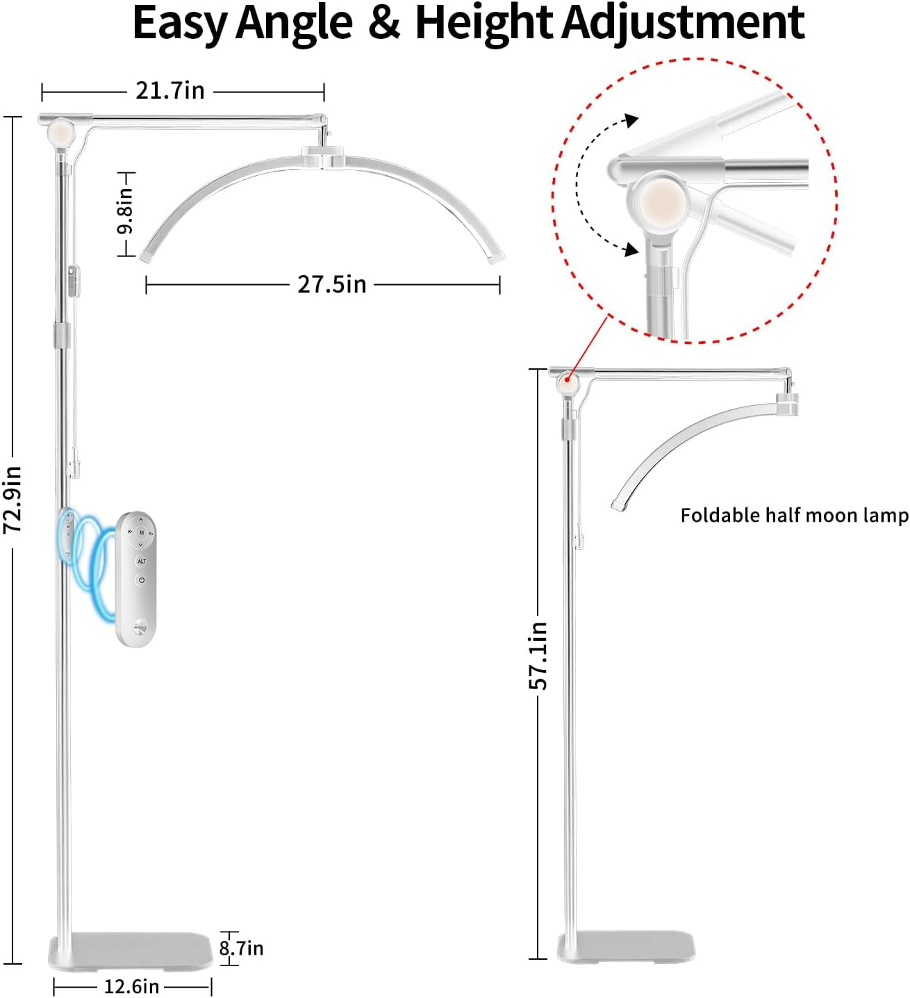 Lash Light for Eyelash Tech, Foldable Floor Lash Lamp for Eyelash Extensions, LED Half Moon Light Lashes Tech with Phone Holder, Dimmable Esthetician Lights for Skincare/Tattoo/Beauty (White)
