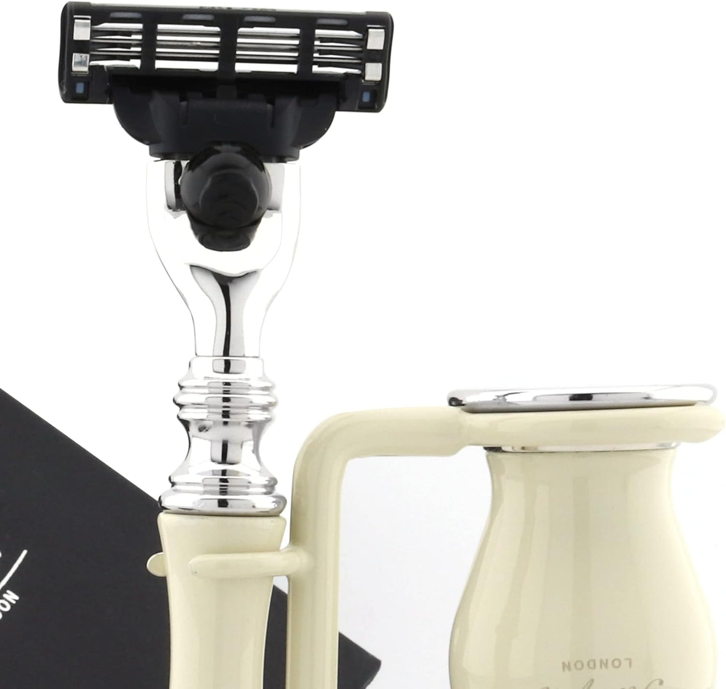 Luxury Shaving Set for Men Featuring Top Grade Silver Tip Brush, Gillette Mach3, Dual Stand, Engraved Bowl & Soap