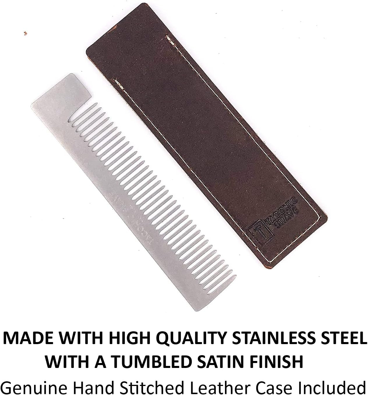 ’S Deluxe Stainless Steel Pocket Hair Comb for Men, Genuine Saddle Leather Case Included, Made in the USA