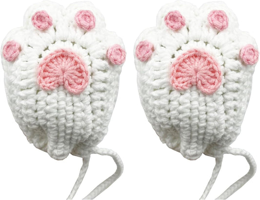 Handmade Crocheted Cat Claw Paw Soap Bags, Natural Cotton Soap Savers for Bar Soap, Foaming and Drying the Soap (Brown) (White and Pink Paw)