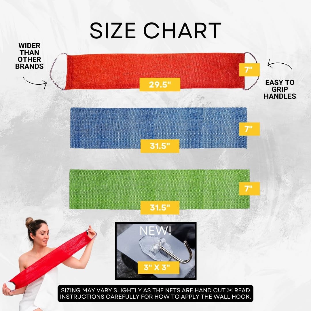 ® | 3 Pack Set 2 Soft African Exfoliating Nets & 1 Rough African Net Sponge with Handles for the Back, Neck or Feet, Black Women Owned, Achieve Smooth Soft Silky Skin, for Daily Use & Great Gifts