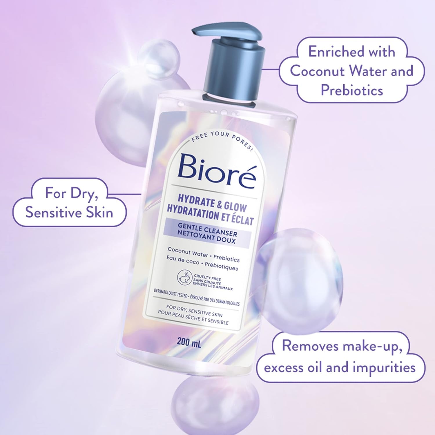 Hydrate & Glow Cleanser & Moisturizer Duo, for Dry, Sensitive Skin, Infused with Prebiotics, Avocado Oil and Coconut Water |Dermatologist Tested, Cruelty Free and Fragrance Free (200Ml & 100Ml)