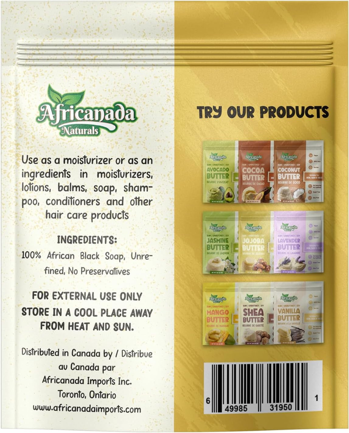 Africanada Naturals Raw Unrefined African Black Soap | Natrual | for DIY Face, Body, Hands | 100% Pure | Organic from Africa | Resealable Bag | 4.4 LB (7 Oz)