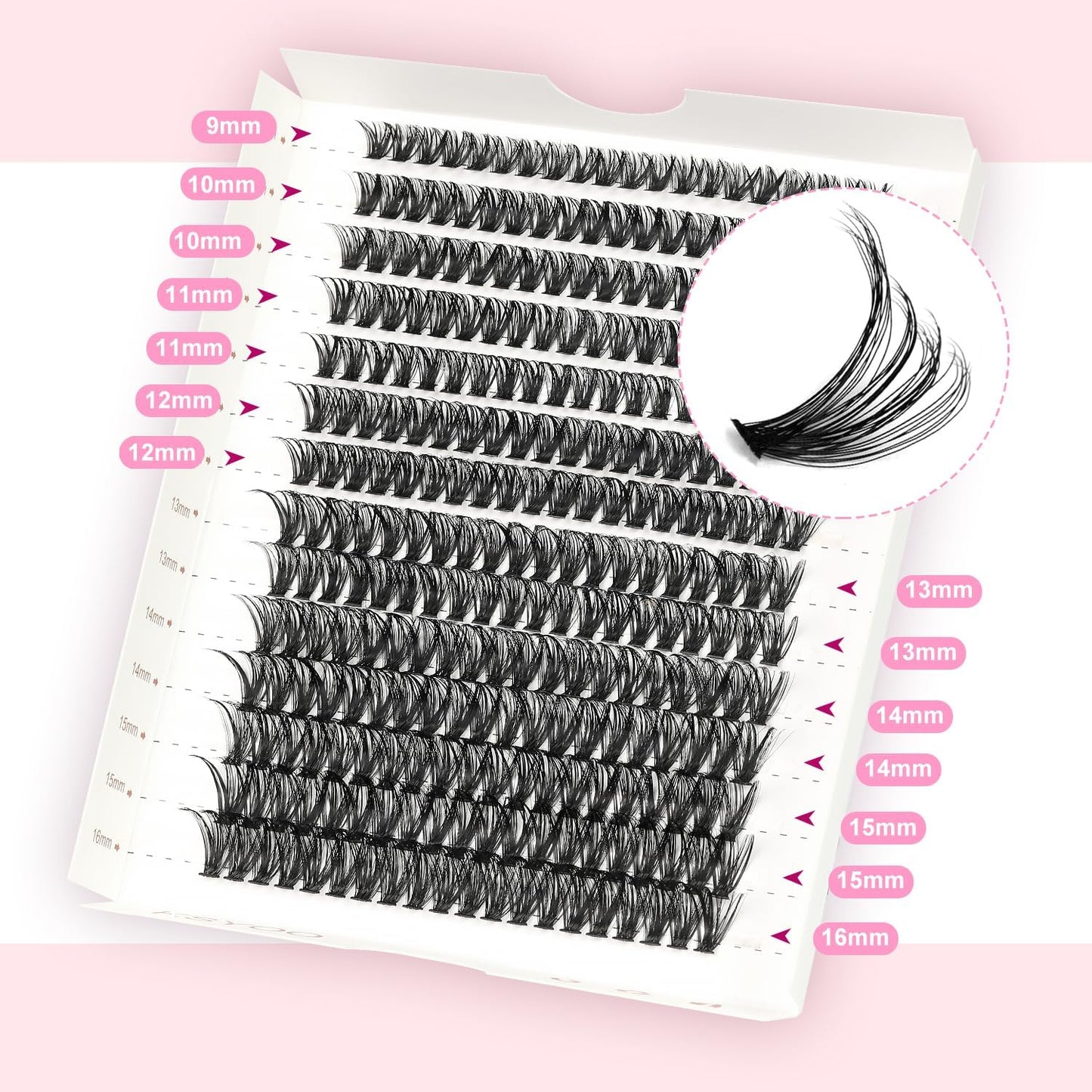 280Pcs Cluster Lashes,Eyelash Clusters, 9-16Mm Mixed Lengths Lash Clusters for DIY Eyelash Extension (50D-MIX Size)