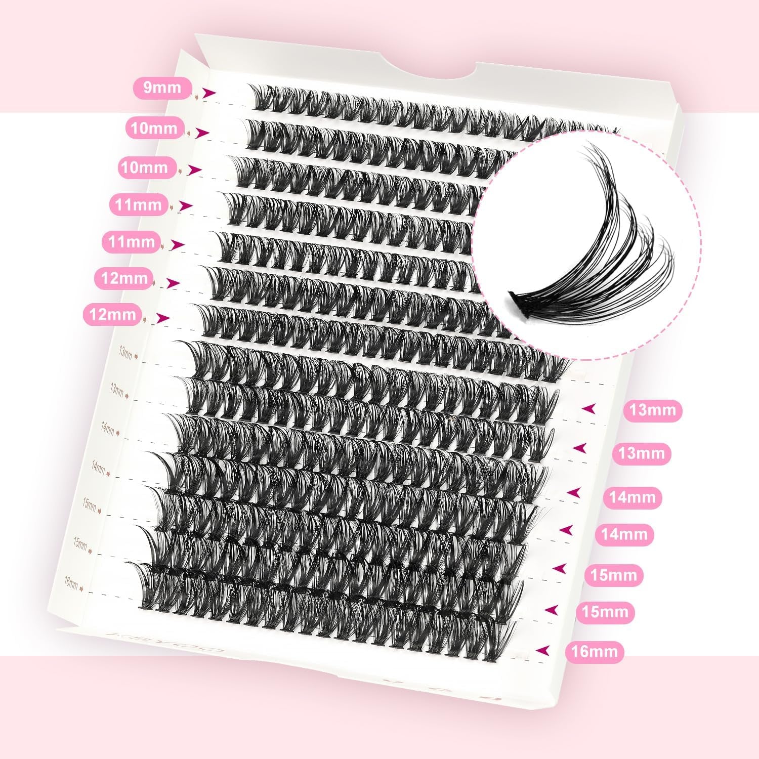 280Pcs Cluster Lashes,Eyelash Clusters, 9-16Mm Mixed Lengths Lash Clusters for DIY Eyelash Extension (50D-MIX Size)