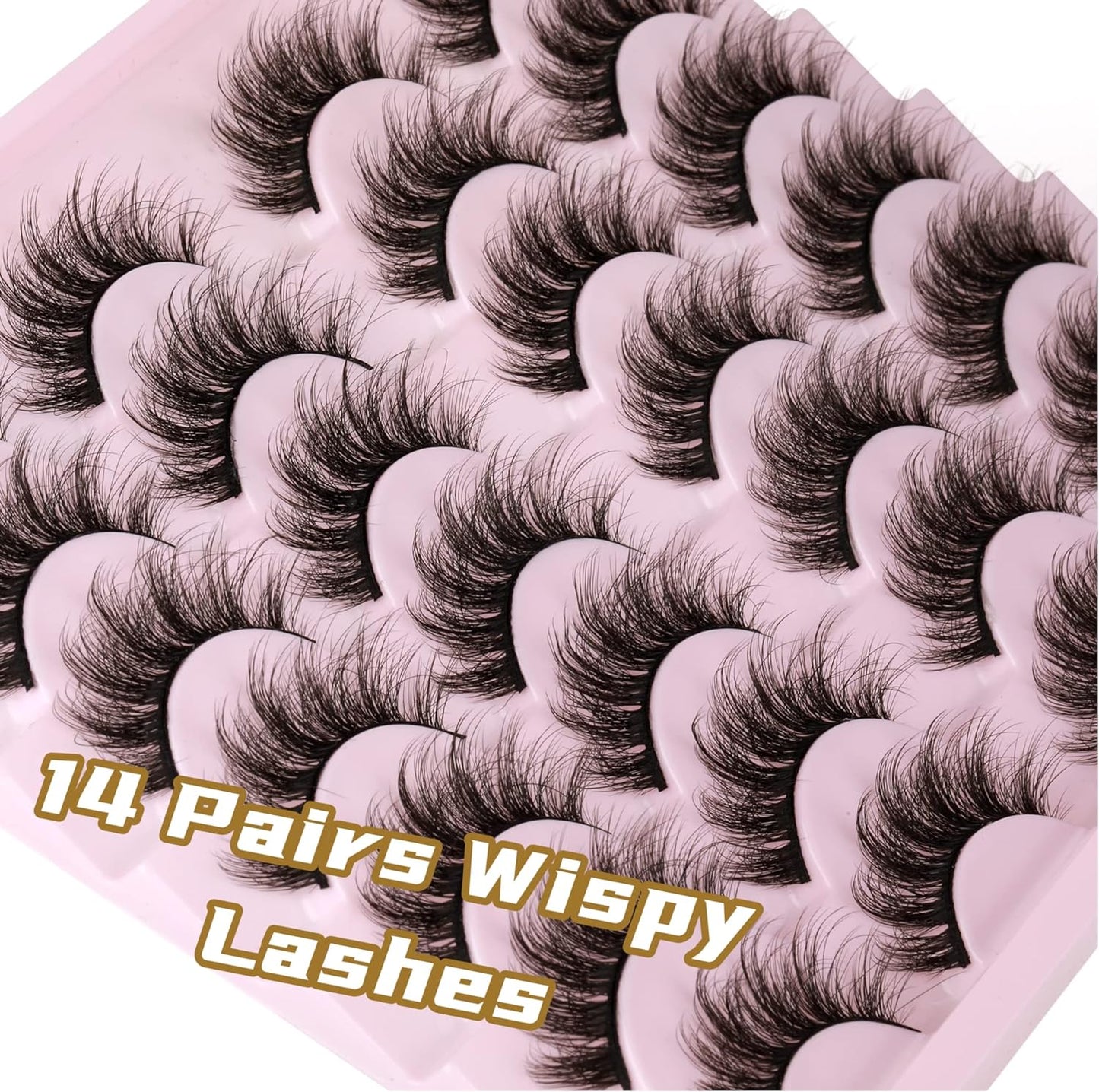 14 Pairs Wispy Mink Lashes Fluffy Eye Lashes Natural Look 5D Volume 16Mm Fake Eyelashes Pack by