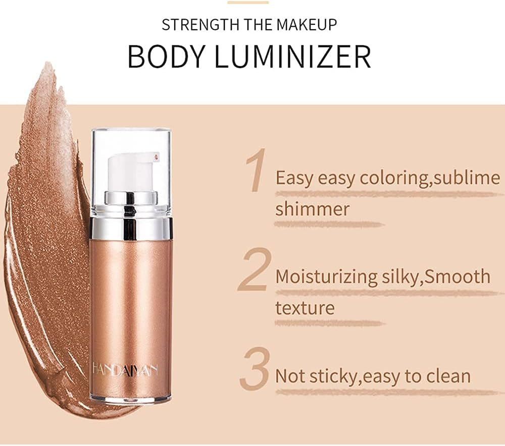 Body Contour Highlighter Makeup,Face Body Glow Illuminator,Waterproof Smooth Liquid Bronzer Luminizer Shimmer Foundation Make up (#2 Rose Gold)